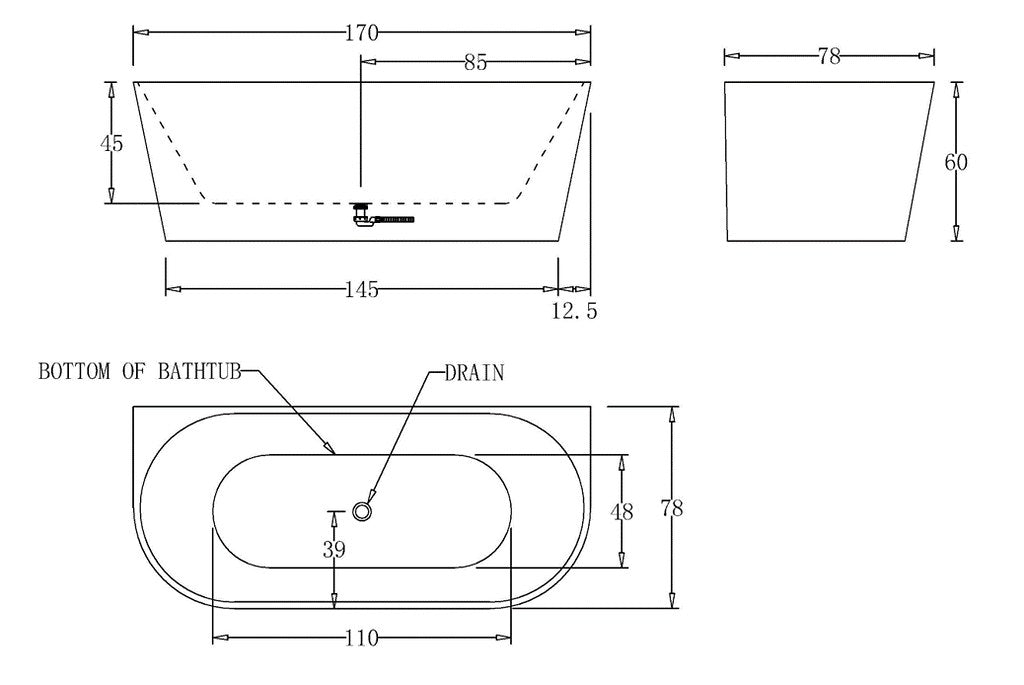 1500-1700*780*600mm Cee Jay Multi-Color Oval Acrylic Back To Wall Bathtub - HD reno