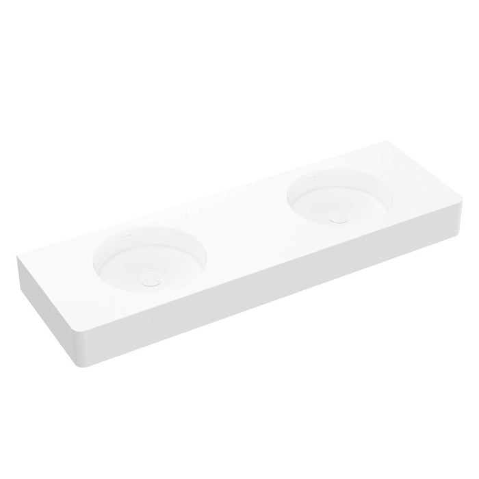 1400*450*135mm FIE Encanto Matte White Cast Stone Rectangle Double Bowl Wall Hung Basin
