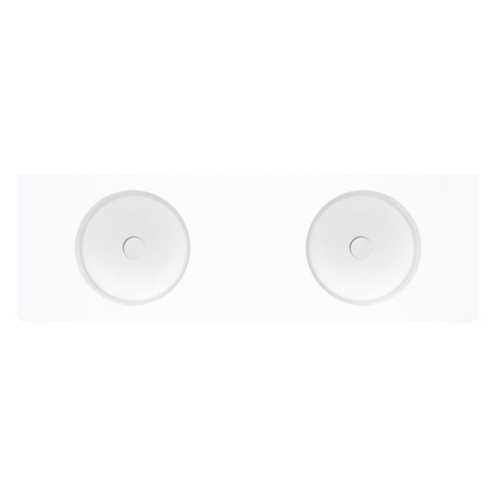 1400*450*135mm FIE Encanto Matte White Cast Stone Rectangle Double Bowl Wall Hung Basin