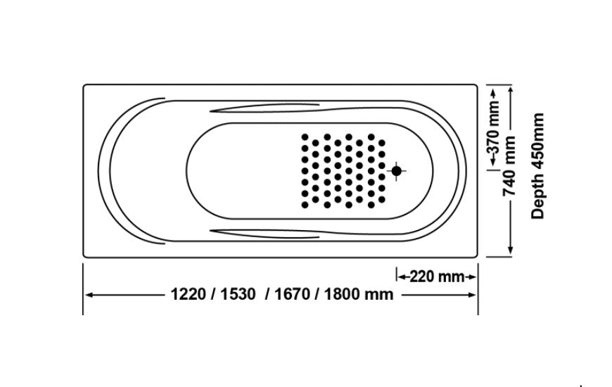 Allura 1220/1530/1670/1800*740*450mm bath tub White Acrylic drop in Rectangle - HD reno