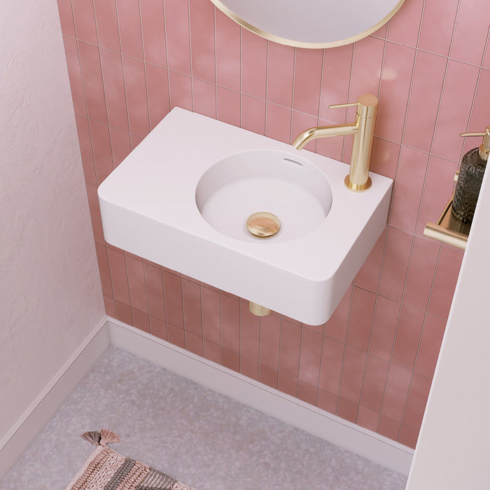 470*300*115mm FIE Encanto Matte White Cast Stone Rectangle Wall Hung Basin