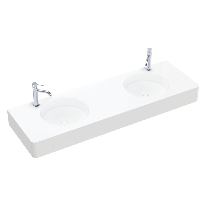1400*450*135mm FIE Encanto Matte White Cast Stone Rectangle Double Bowl Wall Hung Basin