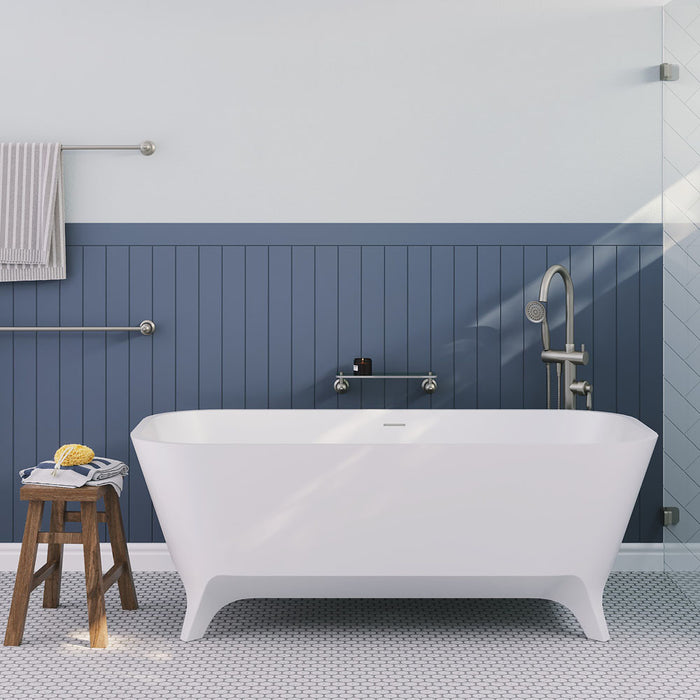 HAMPTON 1600*800*600mm Cast Stone Solid Surface Bath Tub Matte White Freestanding with Overflow