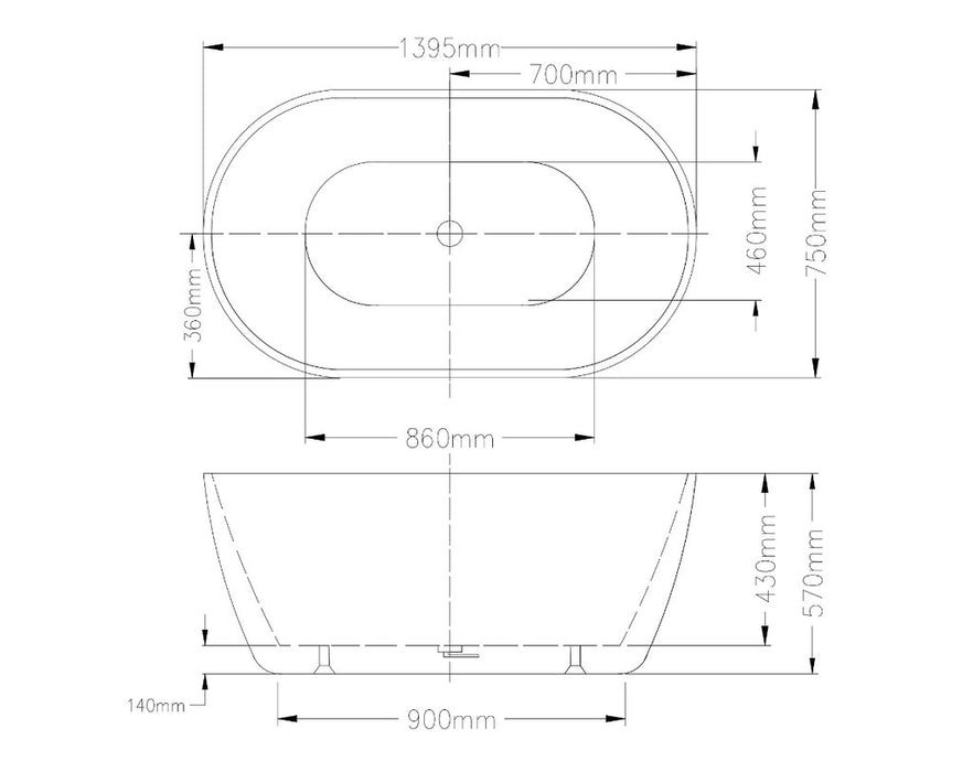 1690*800*550mm/1530*770*560mm/1400*750*570mm Egg Shape White Acrylic Freestanding Bathtub