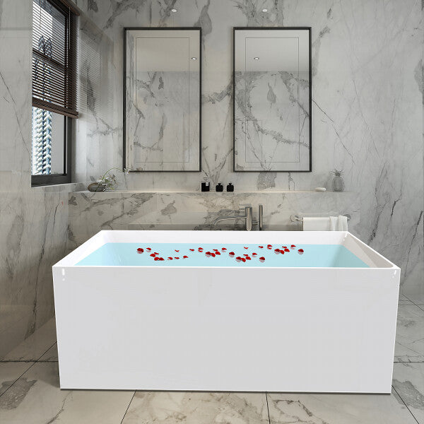 1300-1700*700*590mm Mercio ORTA Multi-Fix Gloss White Rectangle Acrylic Freestanding Bathtub