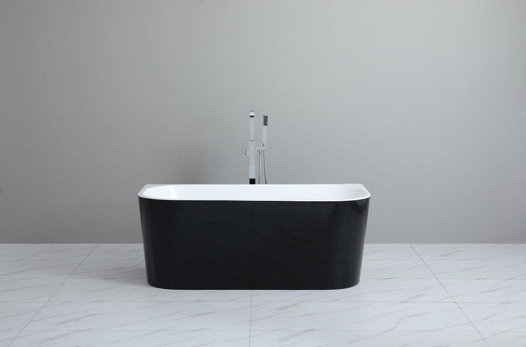 1400-1700*795*580mm Poseidon MBBT Matt Black And White Oval Acrylic Back To Wall Freestanding Bathtub