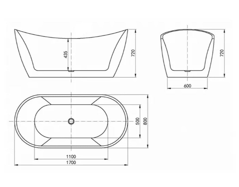 VIVA 1500/1700mm Bath Tub White/Black Freestanding HighBack Acrylic No Overflow