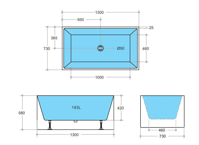 1000-1700*680*580mm Poseidon THBT Gloss White/Matt White Rectangle Acrylic Freestanding Bathtub