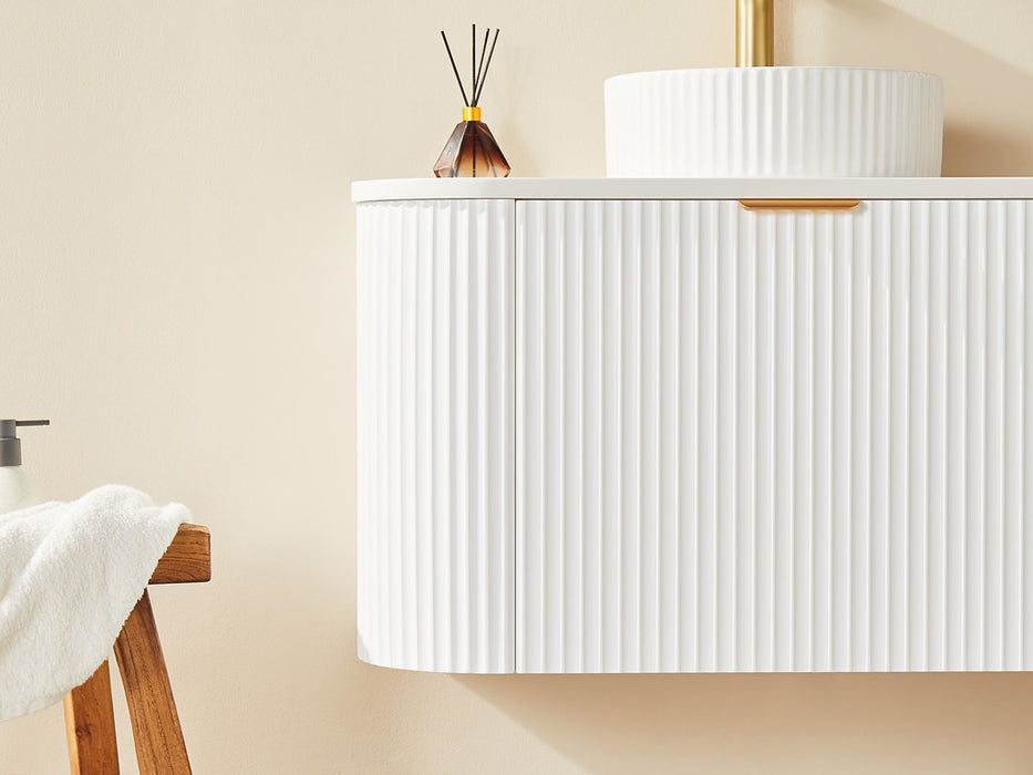 600-1800*500*470mm POS CETO Avalon PVC Constructed Matte White Curve Fluted Bathroom Cabinet Wall Hung Vanity