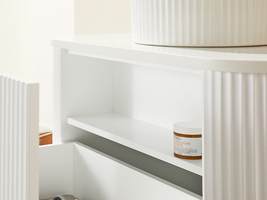 600-1800*500*470mm POS CETO Avalon PVC Constructed Matte White Curve Fluted Bathroom Cabinet Wall Hung Vanity
