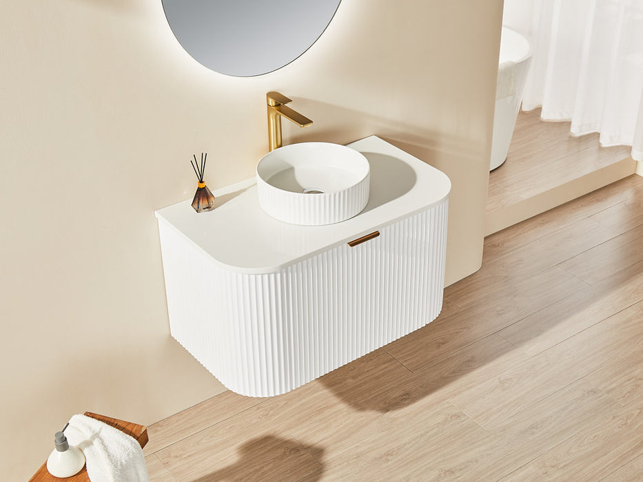 600-1800*500*470mm POS CETO Avalon PVC Constructed Matte White Curve Fluted Bathroom Cabinet Wall Hung Vanity