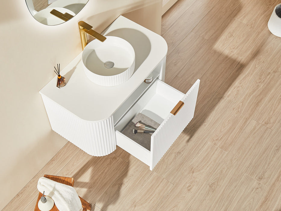 600-1800*500*470mm POS CETO Avalon PVC Constructed Matte White Curve Fluted Bathroom Cabinet Wall Hung Vanity