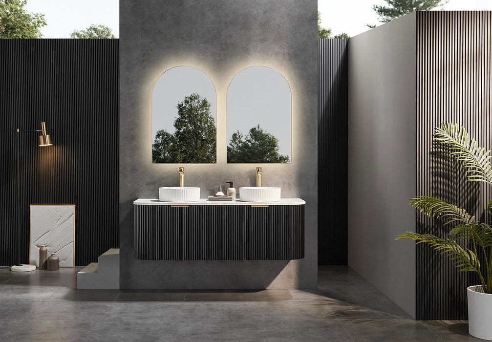 600-1800*500*470mm POS CETO Avalon PVC Constructed Matte Black Curve Fluted Bathroom Cabinet Wall Hung Vanity