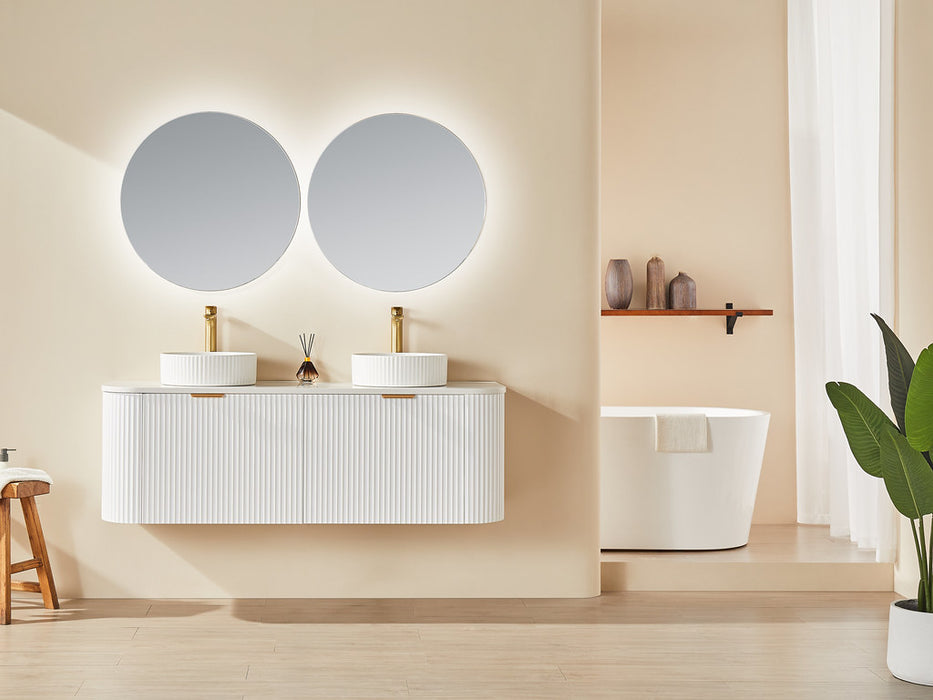 600-1800*500*470mm POS CETO Avalon PVC Constructed Matte White Curve Fluted Bathroom Cabinet Wall Hung Vanity