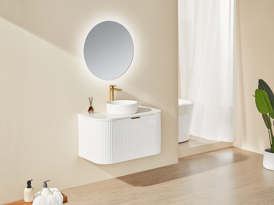 600-1800*500*470mm POS CETO Avalon PVC Constructed Matte White Curve Fluted Bathroom Cabinet Wall Hung Vanity