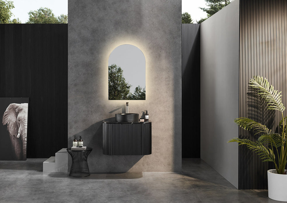 600-1800*500*470mm POS CETO Avalon PVC Constructed Matte Black Curve Fluted Bathroom Cabinet Wall Hung Vanity