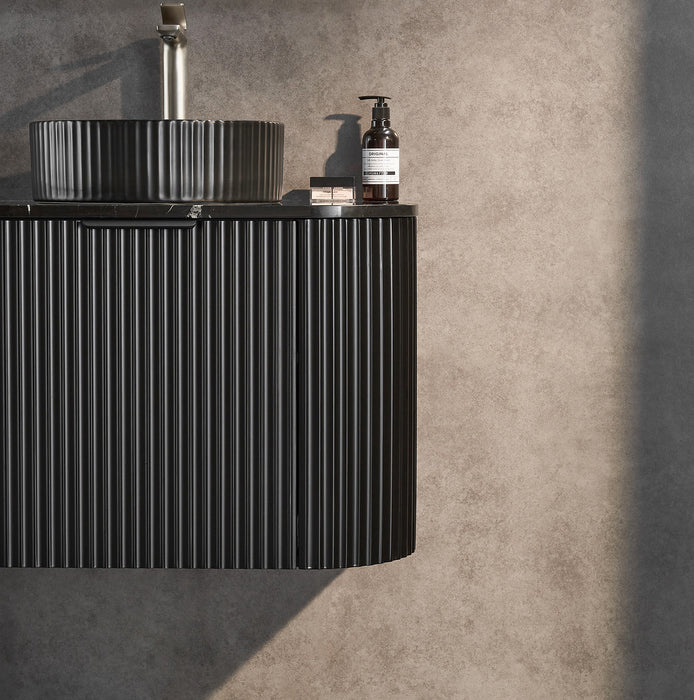600-1800*500*470mm POS CETO Avalon PVC Constructed Matte Black Curve Fluted Bathroom Cabinet Wall Hung Vanity