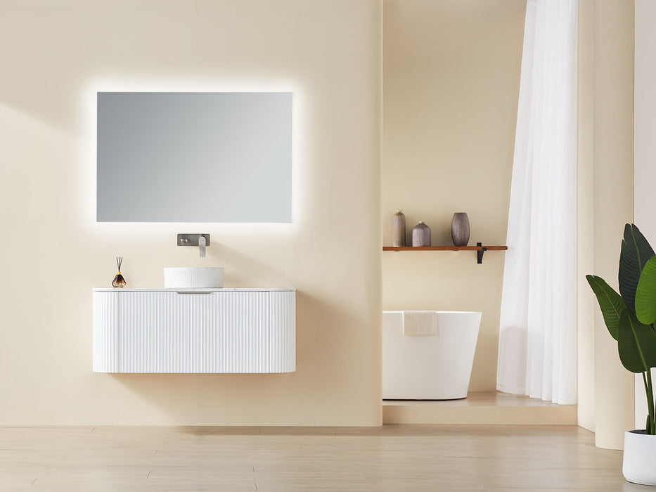 600-1800*500*470mm POS CETO Avalon PVC Constructed Matte White Curve Fluted Bathroom Cabinet Wall Hung Vanity