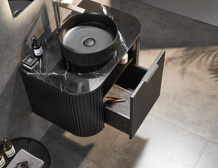 600-1800*500*470mm POS CETO Avalon PVC Constructed Matte Black Curve Fluted Bathroom Cabinet Wall Hung Vanity