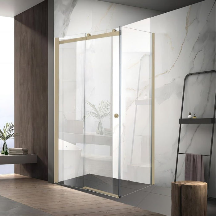 900-1800*2000mm SUN 8mm Glass Sliding Door L Shape Frameless Brushed Gold Fittings Shower Screens