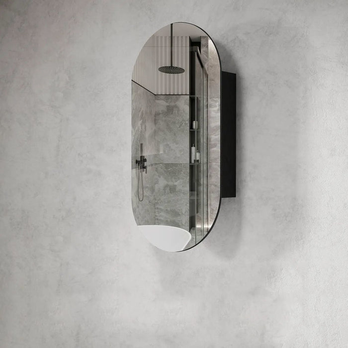 900*450mm OTT Noosa Black Oak Wall Mounted Oval Shaving Cabinet