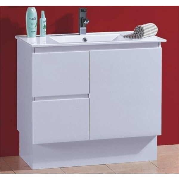 Slimline 600-900W*360mm Bathroom Vanity Freestanding With Kickboard & Basin Ceramic Top Finger Pull