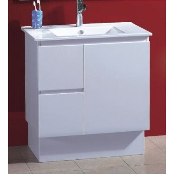 Slimline 600-900W*360mm Bathroom Vanity Freestanding With Kickboard & Basin Ceramic Top Finger Pull