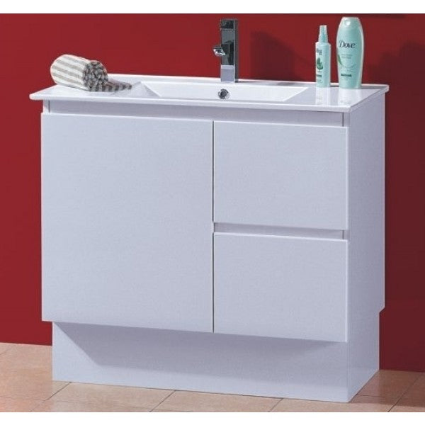 Slimline 600-900W*360mm Bathroom Vanity Freestanding With Kickboard & Basin Ceramic Top Finger Pull