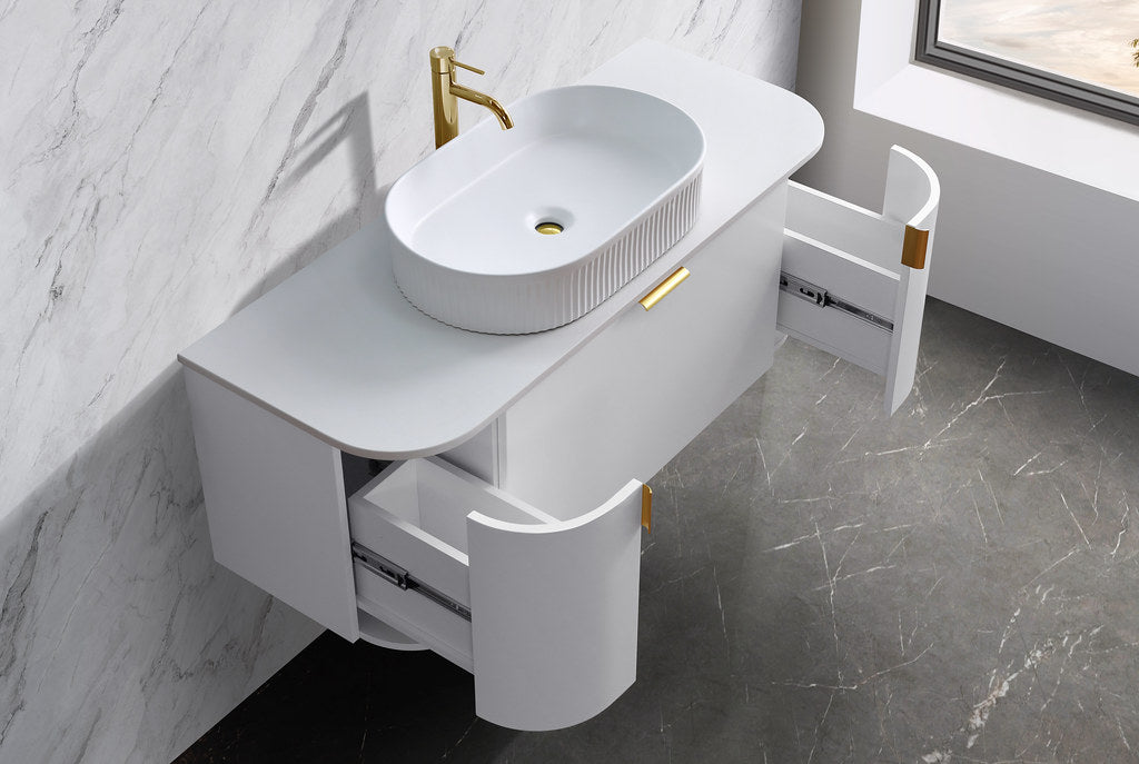 900-1500*455*420mm Sunny Plateau Matt White Premium Durable Plywood Wall Hung Vanity