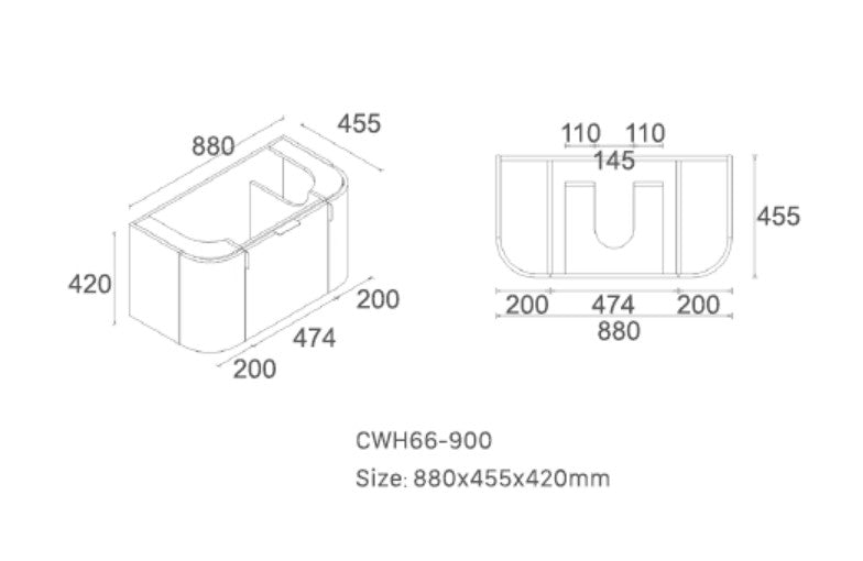 900-1500*455*420mm Sunny Plateau Matt White Premium Durable Plywood Wall Hung Vanity