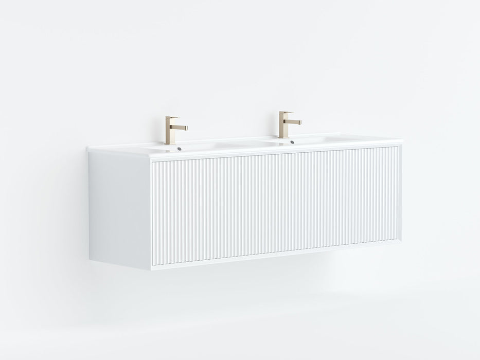 600-1500*460*500mm POS CETO Kirribilli Matte White PVC Constructed Fluted Bathroom Cabinet Wall Hung Vanity