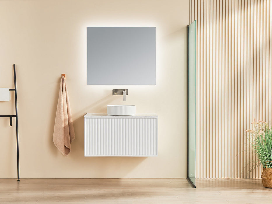 600-1500*460*500mm POS CETO Kirribilli Matte White PVC Constructed Fluted Bathroom Cabinet Wall Hung Vanity
