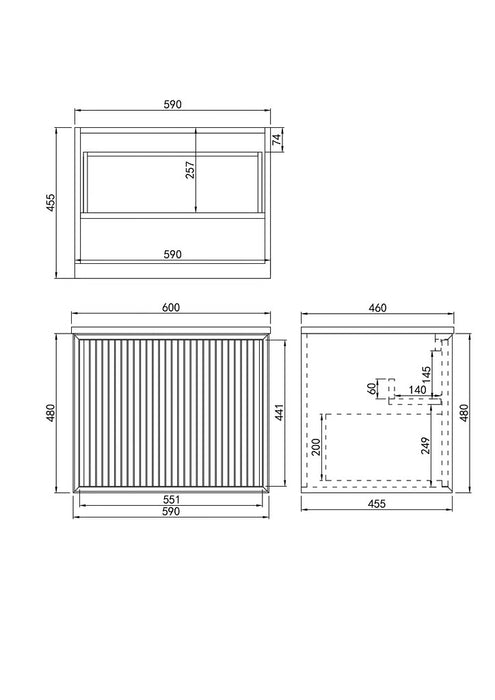 600-1500*460*500mm POS CETO Kirribilli Matte White PVC Constructed Fluted Bathroom Cabinet Wall Hung Vanity