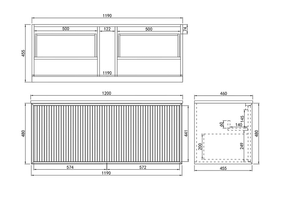 600-1500*460*500mm POS CETO Kirribilli Matte White PVC Constructed Fluted Bathroom Cabinet Wall Hung Vanity