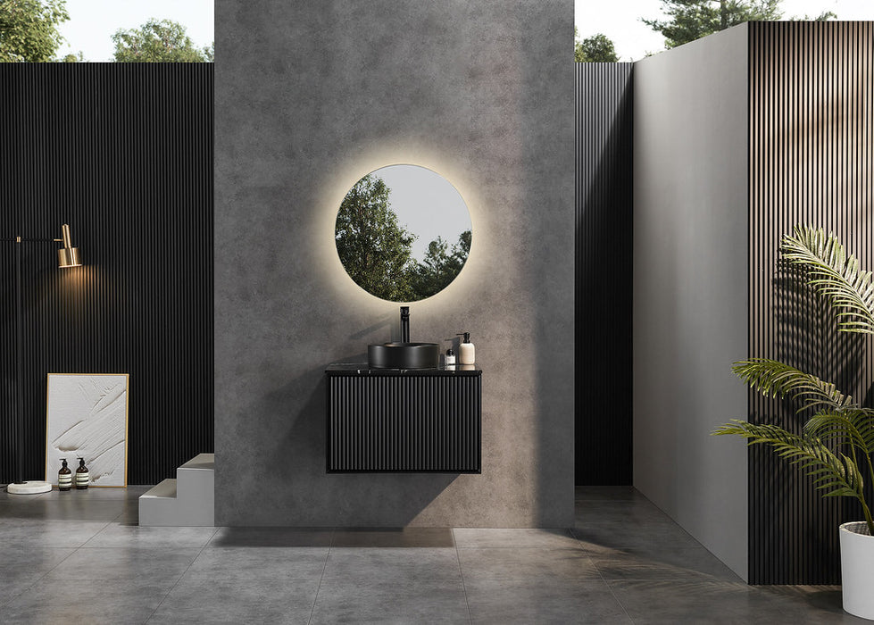 600-1500*460*500mm POS CETO Kirribilli Matte Black PVC Constructed Fluted Bathroom Cabinet Wall Hung Vanity