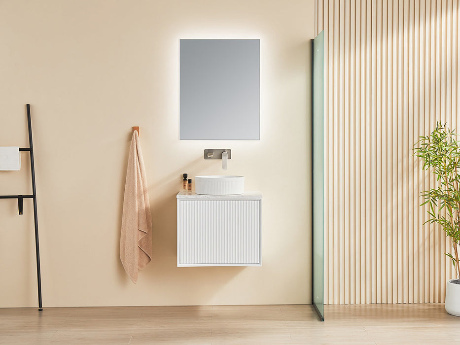 600-1500*460*500mm POS CETO Kirribilli Matte White PVC Constructed Fluted Bathroom Cabinet Wall Hung Vanity