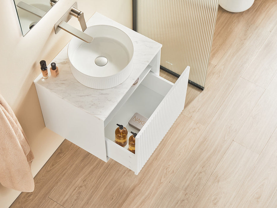600-1500*460*500mm POS CETO Kirribilli Matte White PVC Constructed Fluted Bathroom Cabinet Wall Hung Vanity