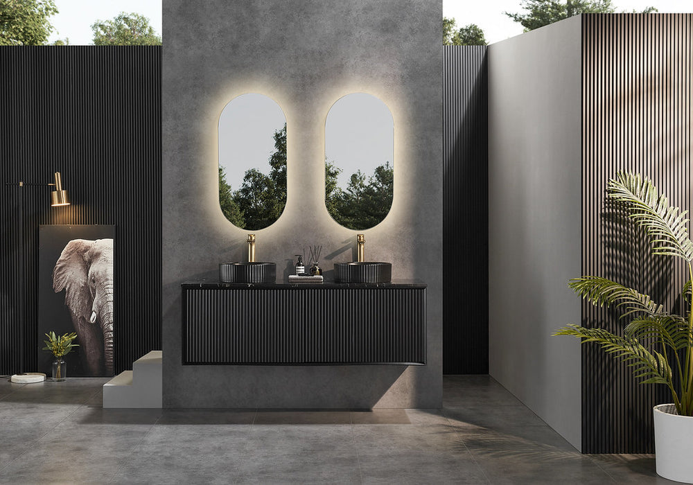 600-1500*460*500mm POS CETO Kirribilli Matte Black PVC Constructed Fluted Bathroom Cabinet Wall Hung Vanity