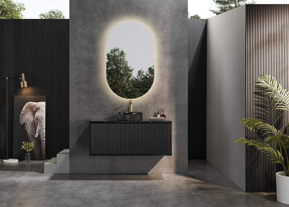 600-1500*460*500mm POS CETO Kirribilli Matte Black PVC Constructed Fluted Bathroom Cabinet Wall Hung Vanity