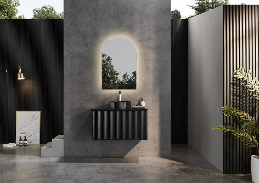 600-1500*460*500mm POS CETO Kirribilli Matte Black PVC Constructed Fluted Bathroom Cabinet Wall Hung Vanity