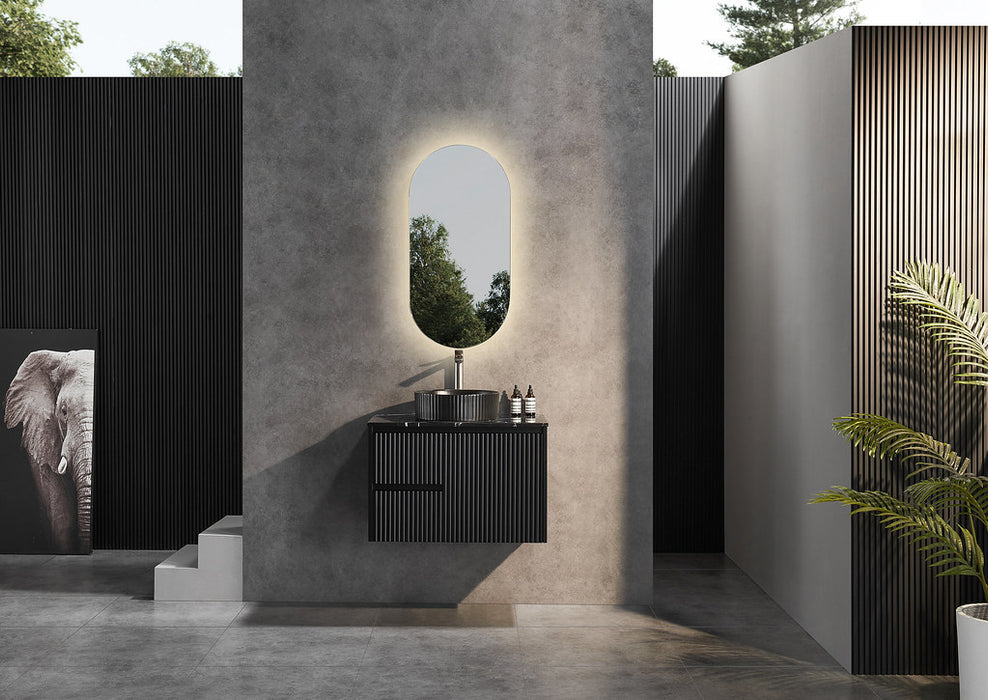 600-1500*450*500mm POS CETO Brindabella Matte Black PVC Constructed Fluted Bathroom Cabinet Wall Hung Vanity