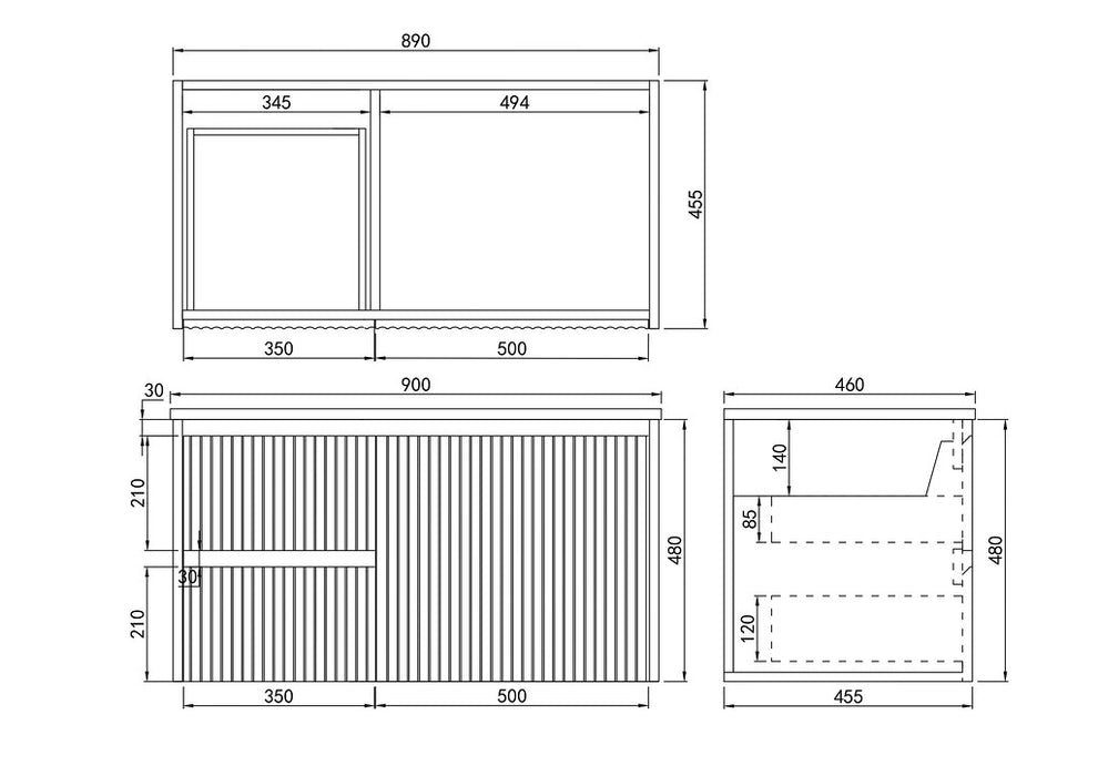 600-1500*450*500mm POS CETO Brindabella Matte White PVC Constructed Fluted Bathroom Cabinet Wall Hung Vanity