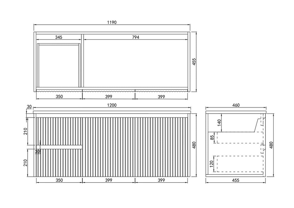 600-1500*450*500mm POS CETO Brindabella Matte White PVC Constructed Fluted Bathroom Cabinet Wall Hung Vanity