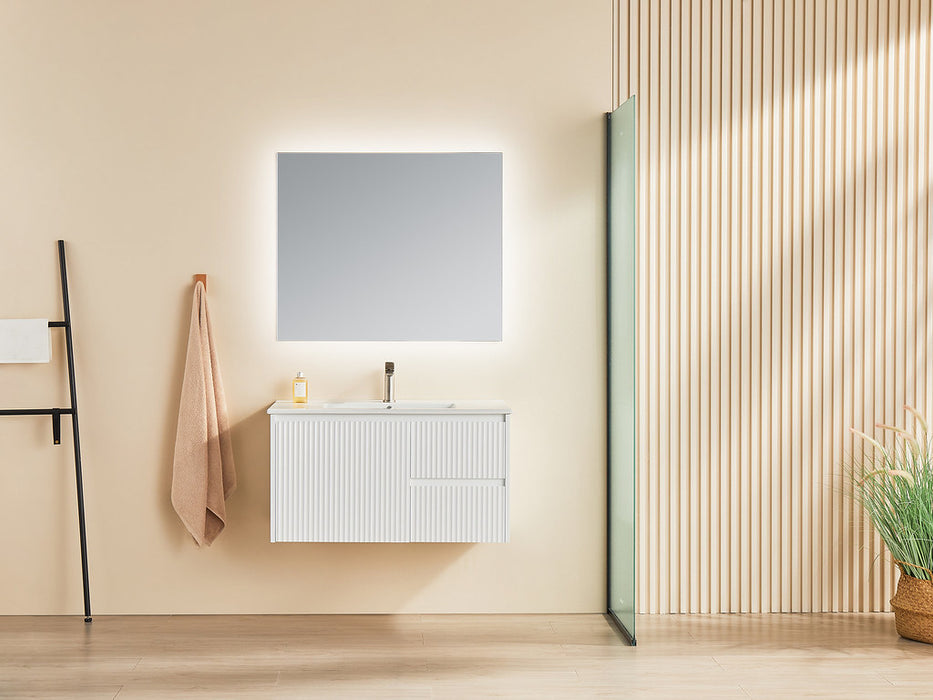 600-1500*450*500mm POS CETO Brindabella Matte White PVC Constructed Fluted Bathroom Cabinet Wall Hung Vanity