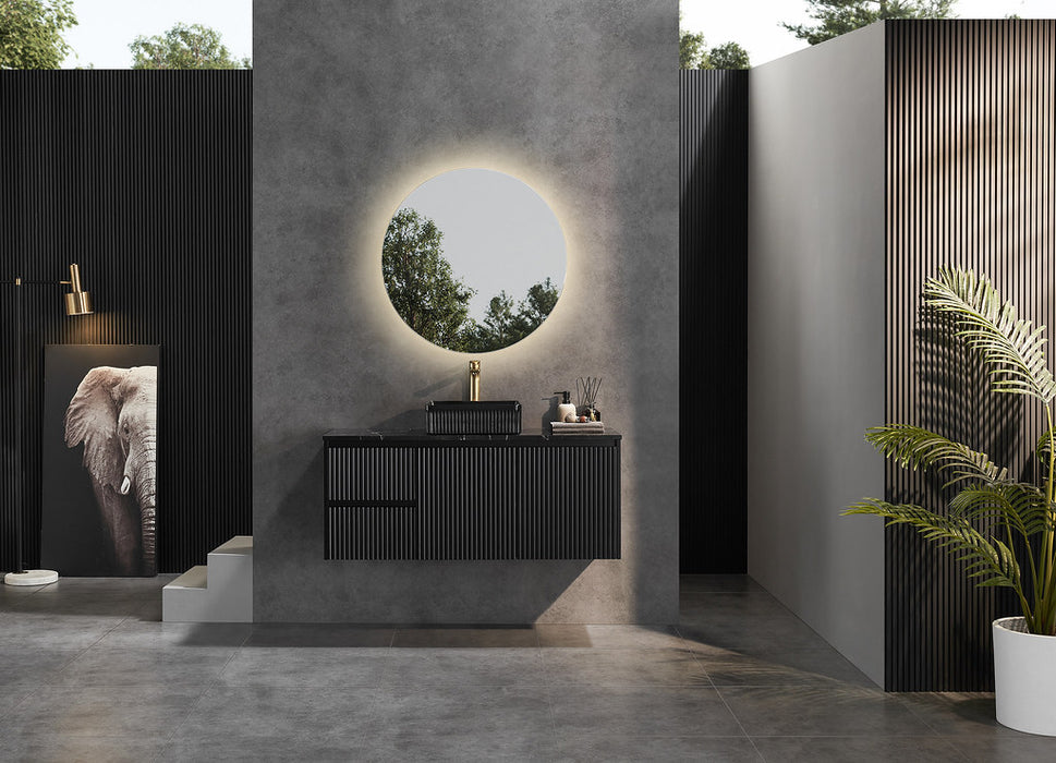 600-1500*450*500mm POS CETO Brindabella Matte Black PVC Constructed Fluted Bathroom Cabinet Wall Hung Vanity