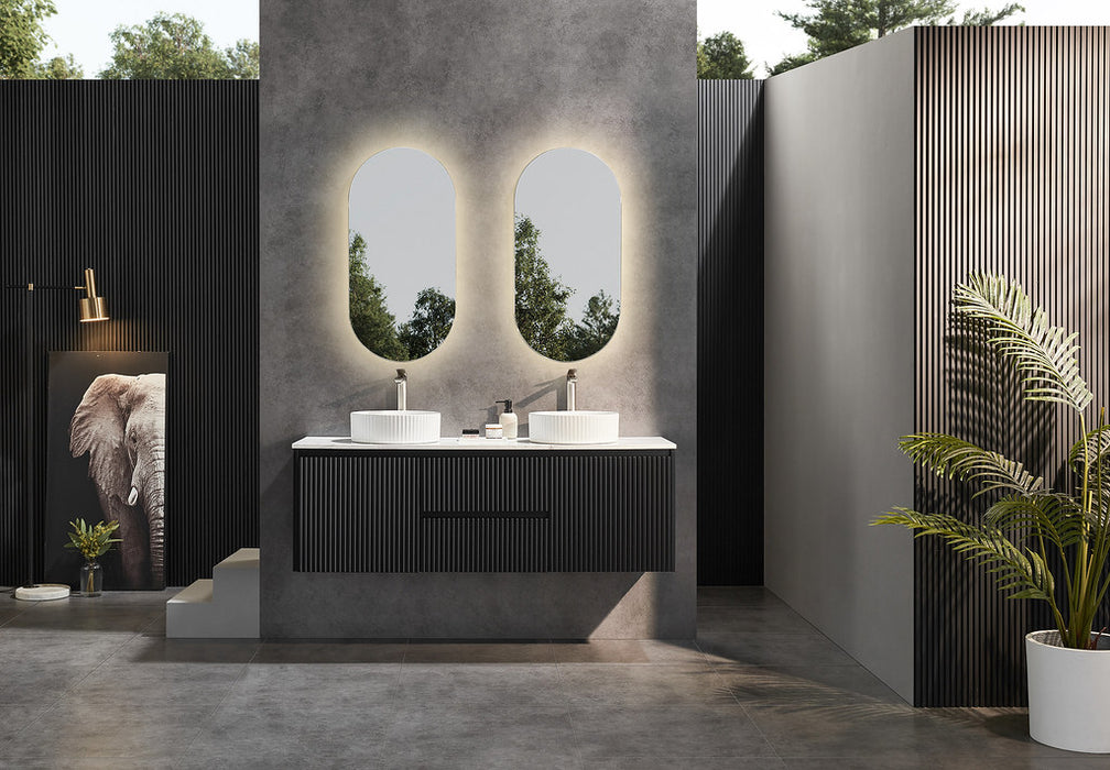 600-1500*450*500mm POS CETO Brindabella Matte Black PVC Constructed Fluted Bathroom Cabinet Wall Hung Vanity