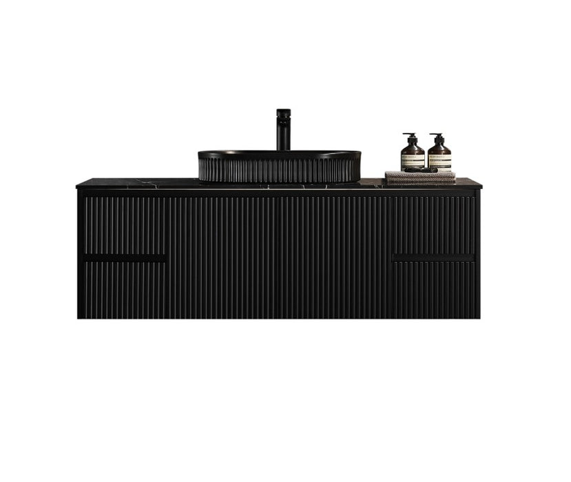 600-1500*450*500mm POS CETO Brindabella Matte Black PVC Constructed Fluted Bathroom Cabinet Wall Hung Vanity