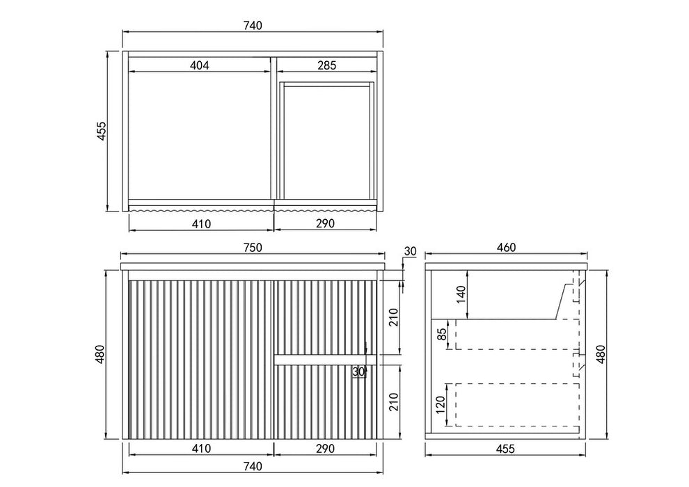 600-1500*450*500mm POS CETO Brindabella Matte White PVC Constructed Fluted Bathroom Cabinet Wall Hung Vanity
