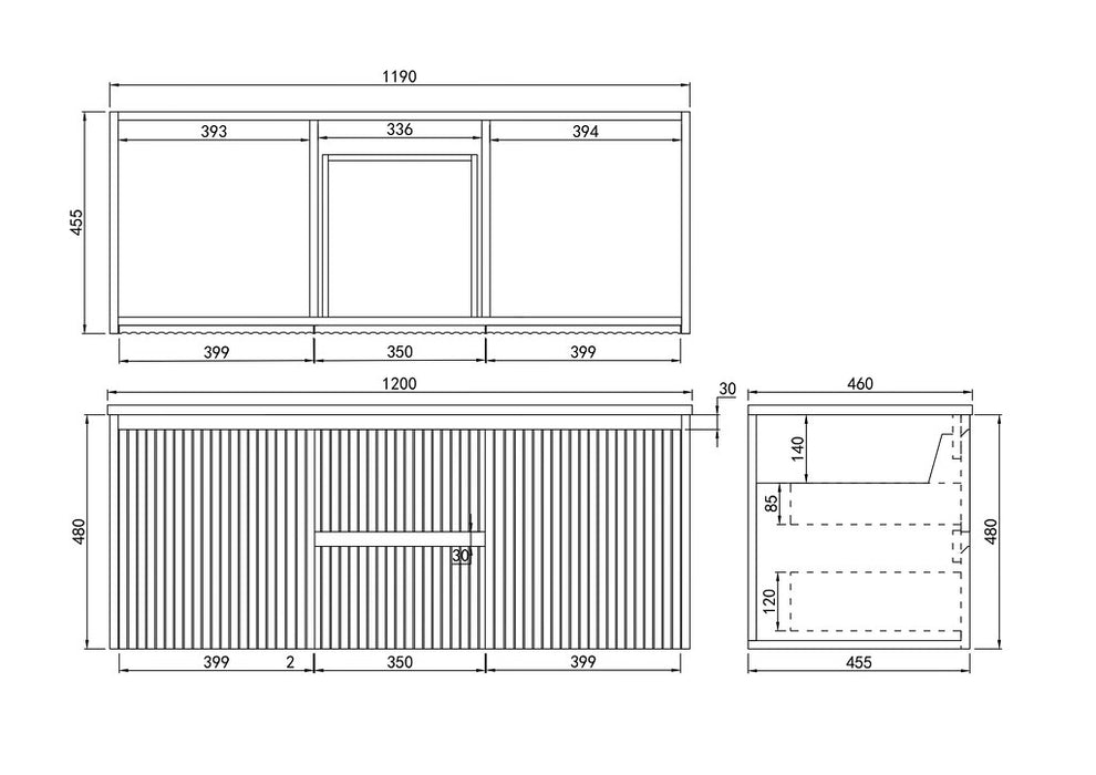 600-1500*450*500mm POS CETO Brindabella Matte White PVC Constructed Fluted Bathroom Cabinet Wall Hung Vanity