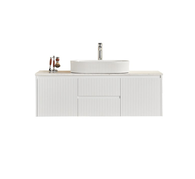 600-1500*450*500mm POS CETO Brindabella Matte White PVC Constructed Fluted Bathroom Cabinet Wall Hung Vanity